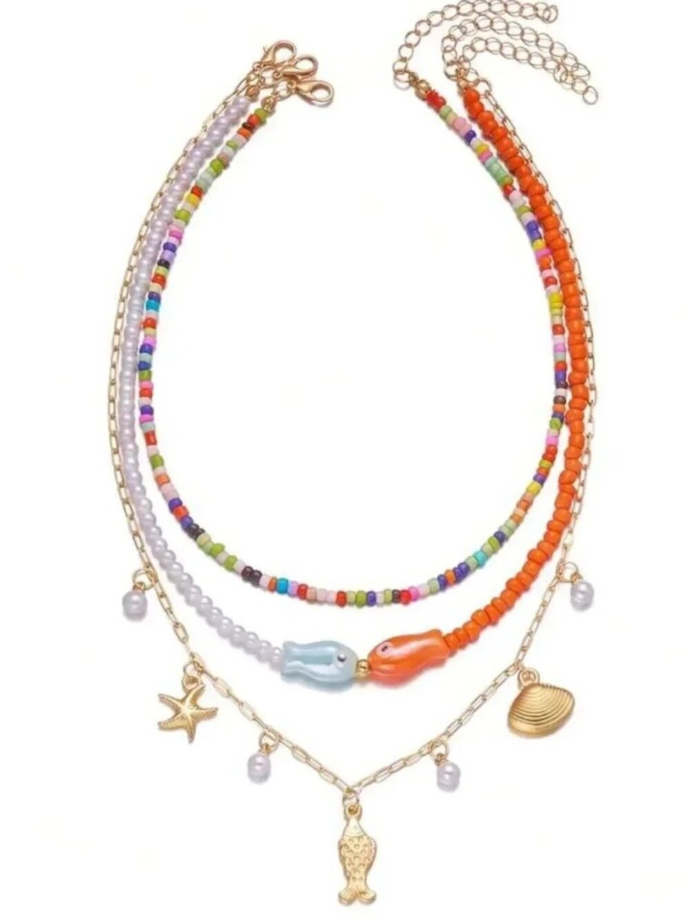 Multi-Color Beaded Fish & Shell Layered Necklace R700 - Picture 4 of 4